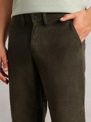 Image of Thomas Scott Men's Regular Fit Mid-Rise Corduroy Trouser | Textured Fabric | 4-Pocket Casual Pants for Men