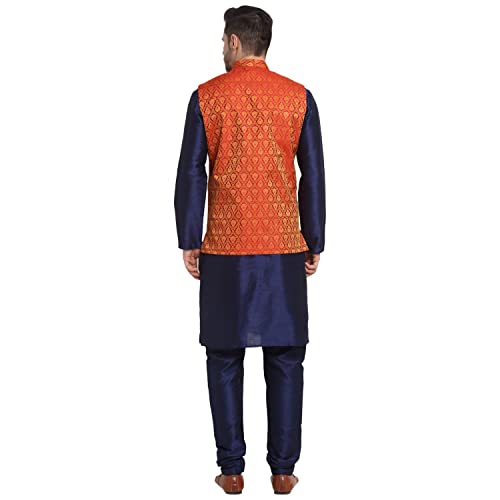 Image of KRAFT INDIA Mens Gold Silk Blend Kurta and Churidar Set With Jacquard Paisley Nehru Jacket