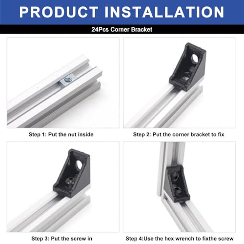 Image of 24pcs 2020 Aluminum Extrusion Corner Bracket 2020 Hardware V-Slot Accessories T-Slot with Screws for 8020 Aluminum Profile 3D Printer Accessories Black
