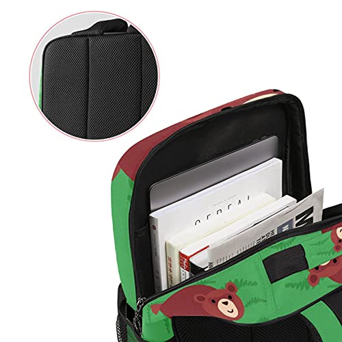 Sac à dos décontracté avec imprimé ours vert et grand compartiment ordinateur portable