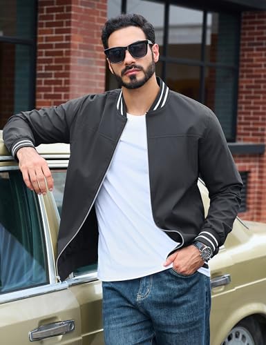 Image of TACVASEN Men's Lightweight Jacket Casual Spring Fall Windbreaker Bomber Zip Up Coat With Pocket | Men jacket, windproof water-resistant fabric, suitable for spring summer and fall, casual commuting wear, travel and hiking.