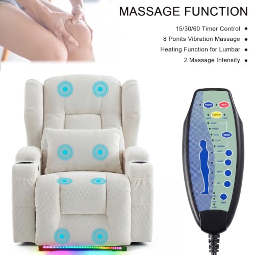 Image of Wall Hugger Power Recliner Chair Set of 3, Overstuffed Home Theater Seating w /Heat Massage Electric Movie Gaming Sofa Reclining Sleeper Chair with LED Light /Lumbar Pillow /Cup Holders