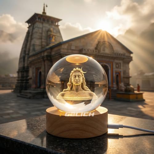 Image of 3D Adiyogi Crystal Ball Night Lamp | Shiv Crystal Ball Night Light | Solar System USB Table Colorful LED Wooden Crystal Ball For Home, Office, Birthday Gift