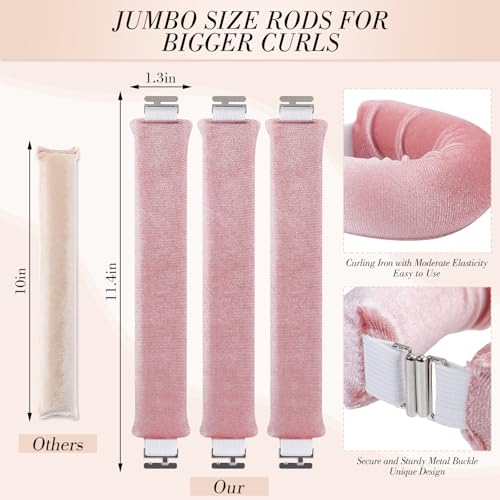 Heatless Curlers, Heatless Curls Overnight Set for Women, No Heat Hair Curlers to Sleep In, Jumbo Overnight Curls with Blowout Rods for Long Hair, Mothers Day Gifts(Pink, 3 Curling Rod with 1 Scarf) - view 1