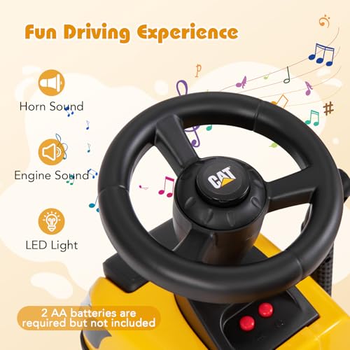 Costzon 658C Kids Ride On Tractor, 2-In-1 Licensed Caterpillar Ride On Push Car W/Detachable Trailer, Horn, Led Lights, Rake & Shovel, Foot-To-Floor Sliding Car Gift W/No Power, Ride On Toy thumb #3