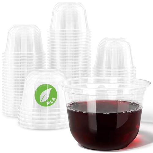 Stock Your Home 9oz Disposable Stemless Wine Glasses 50 Pack Commercially Compostable Cold Cups Cocktail Cups Round Bottom Plastic Cups PLA Cups for Wine Soda & Cocktails