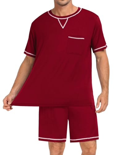 Image of SWOMOG Mens Pajamas Set Summer Sleepwear Short Sleeve Pjs Set Soft 2 Piece Lounge Set Comfy Loungewear with Pockets