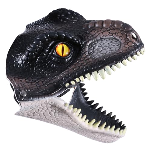 Dinosaurio jurásico con apertura de mandíbulas y correa ajustable para la cabeza para adultos y niños, apertura de nariz para mayor visibilidad