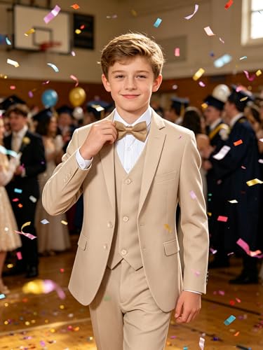 Image of Boys' Formal Suit 5 Piece Slim Fit Suits for Boy Kids Tuxedo Toddler Wedding Ring Bearer Outfit Teen Communion Dress