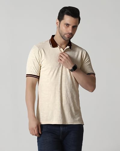 Image of TOPLOT Men's Premium Jacquard Polo T-Shirt | Geometric Textured Design | Contrast Collar & Cuffs | Soft Breathable | Perfect for Office & Casual Wear | Available in Pack of 2 (5281)