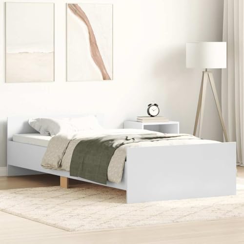 vidaXL Bettgestell, Bettrahmen mit Lattenrost, Bett Gästebett mit Kopfteil Fußteil, Einzelbett Schlafzimmerbett Schlafzimmermöbel, Weiß 90x200cm...