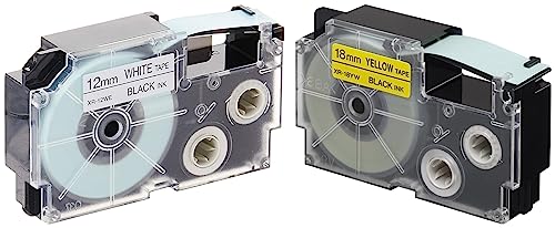Image of Casio XR-18YW1-W-DJ Label Printer Tape (Black and Yellow) & Casio XR-12WE1 Label Printer Tape (Black and White)