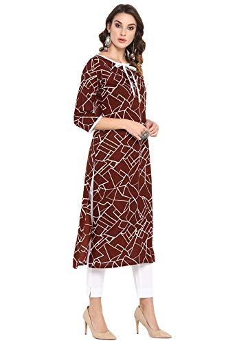 Image of Janasya Women's Brown Rayon Straight Kurta