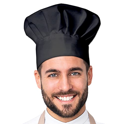 APRON DADDY Chef Hat - Adult Adjustable Kitchen Cooking Hat for Men & Women Chefs Black