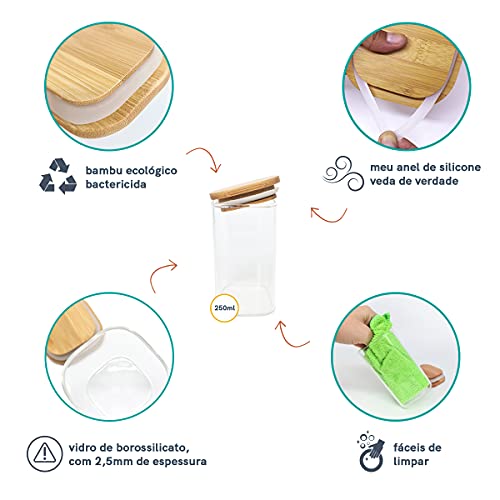 Pote de Mantimentos Quadrado Flat 250ML Tampa Bambu - OIKOS