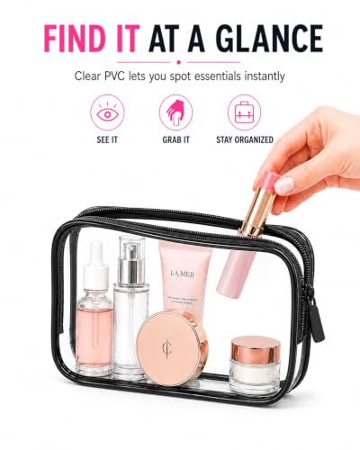 Image of LETGO Clear Makeup Bag,Portable Travel Toiletry Bags with Zipper,TSA Approved Clear Organizer Bags,PVC Cosmetic Pouch for Airport Airline CompliantCompliant (Black, Pack of 4)