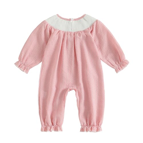 Little Sister Newborn Outfit Infant Girl Gingham Romper Embroidery Letter Smocked Long Sleeve Seersucker Jumpsuit4