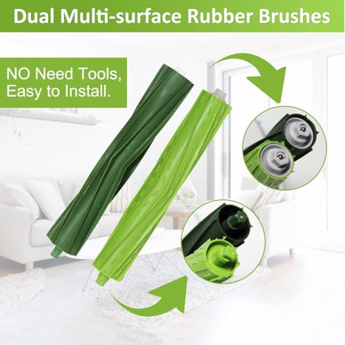 Image of Replacement Parts Compatible with iRobot Roomba I, E & J Series i7 i7+ i2 i3 i3+ i4 i4+ i6 i6+ i8 i8+ /Plus j6+ j7, 1 Set of Multi-Surface Rubber Brushes, 6 HEPA Filters, 6 Side Brushes