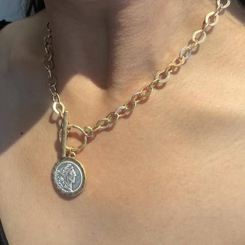 Antique Gold Plated Roman Coin Necklace for Women 18 Inch Chain Pendant Necklace Birthday Anniversary Jewelry Gift for Women4