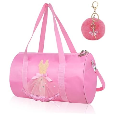 KingBig New in 2024 Cute Ballet Dance Bag Gym Travel Duffle Bag for Girls Tutu Dress Bag with Key Chain for Girls, Girls Personalized Waterproof Bag Ballerina Duffle Bag Cover