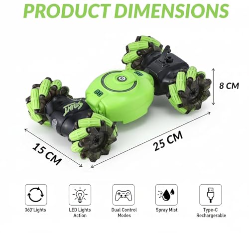 Image of 4WD High Speed Remote Control Car | Drift Stunt Car with Spray Smoke, LED Lights | Hand Gesture RC Stunt Car, Rechargeable,Double Sided 4WD Drift Remote Control Monster