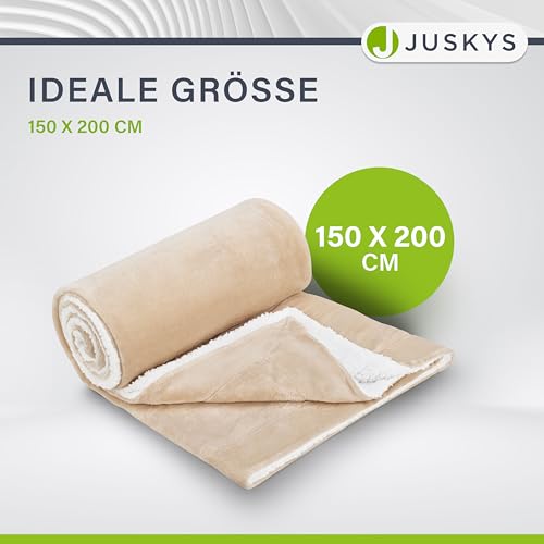 Juskys Fleecedecke 150x200 cm mit Sherpa - flauschig, warm, waschbar - Decke für Bett und Couch - Tagesdecke, Kuscheldecke Sand