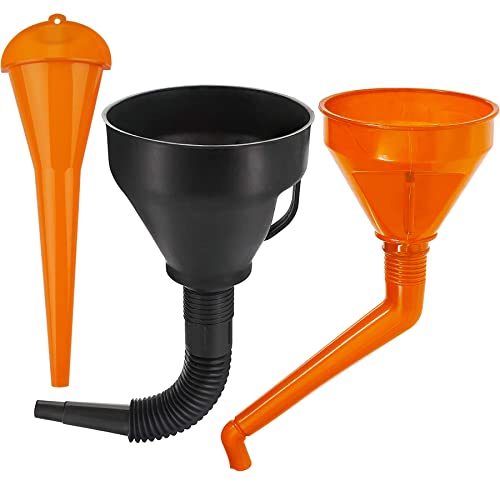 Flexibler Kunststoff-Trichter-Satz, Auto-Universal-Trichter mit Langer Öffnung, Tragbar, Benzinmotor-Trichter, mit Abnehmbarem Ausguss, Filter für Motorrad, Auto, Landmaschine, Automobil (3 Stück) Cover
