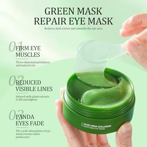 60 Parches Ojos Bolsas y Ojeras, Eye Patches Hidratante y Reafirmante con Aloe Vera y Colágeno, Reduce Arrugas y Líneas Finas, Alivia Fatiga y Oscurecimiento, Contorno de Ojos Suave y Fresco - imagen 2