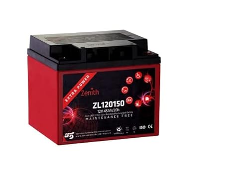 BATTERIA SERVIZI AGM ZENITH ZL120150 TRANSPALLET VEICOLI ELETTRICI LAVAPAVIMENTI SPAZZATRICI GOLF CARS BARCHE SCOOTER ENERGIE RINNOVABILI NAUTICA CAMPER TORRI FARO 12 V 45 AH 14.5 KG