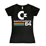 Logoshirt® Commodore 64 I C64 I Logo I T-Shirt Print I Damen I kurzärmlig I schwarz I Lizenziertes Originaldesign I Größe L