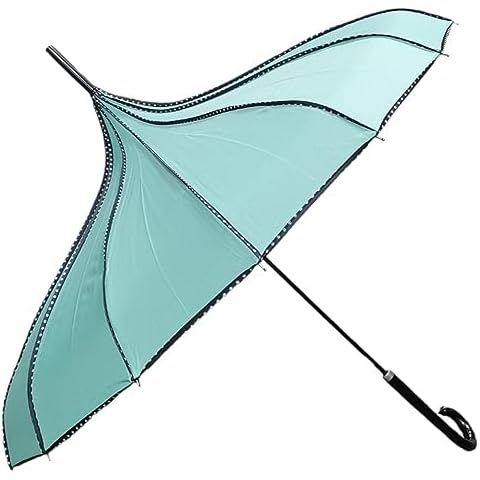 Green Pagoda Stick Umbrella with Polka Dots Cover