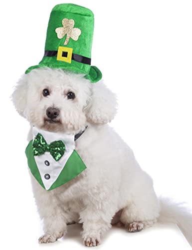 Impoosy Dog St. Patrick's Day Costume Pet Clover Hat with Green Dogs Bandanas for Small to Large Dogs Cats (M)