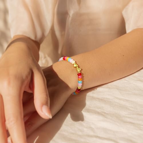 M MOOHAM Colorful Beaded Initial Bracelet for Women - Dainty Beaded Bracelets for Women Trendy Charm Letter A-Z Personalized Heart Jewelry Gifts3