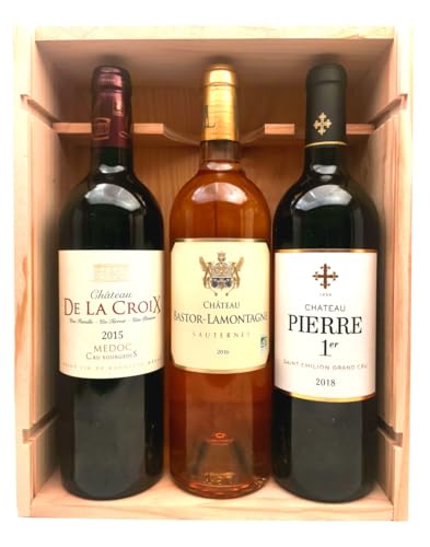 Coffret Prestige Vins de Bordeaux - 1 Saint-Emilion Grand Cru 2018 + 1 Sauternes 2016 + 1 Médoc Cru Bourgeois 2015 !