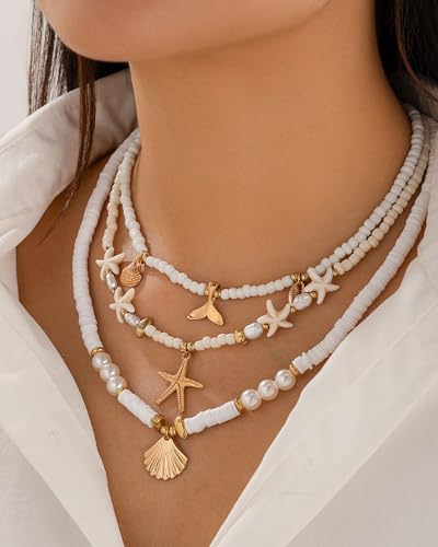 Sea Shell Necklace for Women White Puka Shell Necklaces Summer Shell Starfish Sea Turtle Pendant Neck-laces Summer Surfer Beach Choker Jewelry Accessories2
