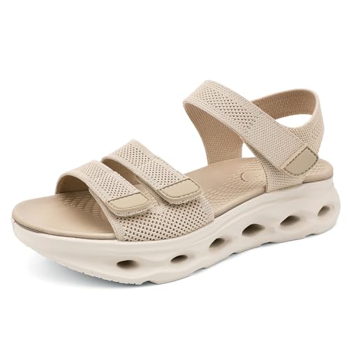 Image of UBFEN Womens Comfortable Walking Sandals with Cushioned Sole | Non-Slip Rocker Bottom, Arch Support, Adjustable Straps, Lightweight Water Sport Platform Summer