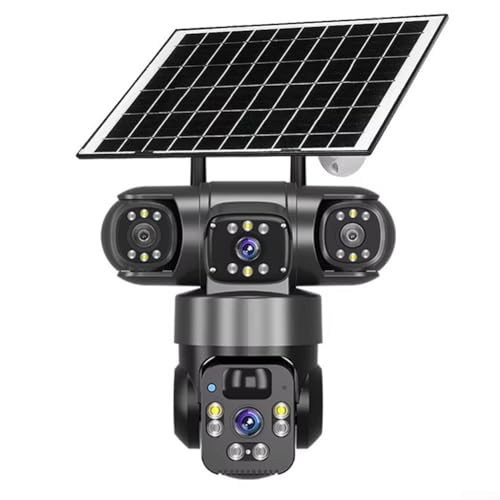 ZiStarlilife Cámara de seguridad para exteriores, funciona con energía solar, WiFi 4K, doble lente 360° PTZ, batería de 8000 mAh, detección de movimiento PIR a color, IP66 impermeable, sistema de