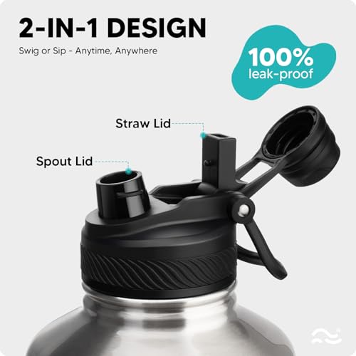 Image of Swigina [2-IN-1 LID] 64 oz Insulated Water Bottle with Silicone Boot (48hrs Cold /24hrs Hot) - DIY Stickers, Leakproof, BPA Free, Half Gallon