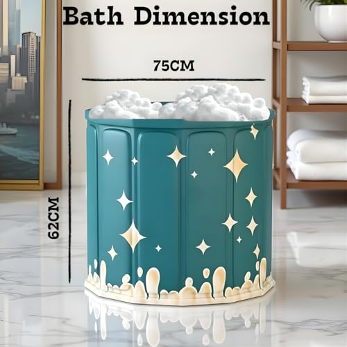 Image of Foldable Adult Bath Tub for Home Spa | Large Portable Bathtub with Backrest & Handle | Insulated Folding Tub for Hot & Cold Soak, Ice Bath, Bubble Bath & Relaxing Spa (Green Star Bathtub)