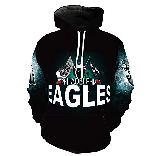 QIANMEI Europe et Le Pull Pull avec Capuche Poche imprimée équipe de Football Eagles de Philadelphie Afflux d'hommes et Hommes Chandail à Capuchon (Color : A, Size : L) Cover