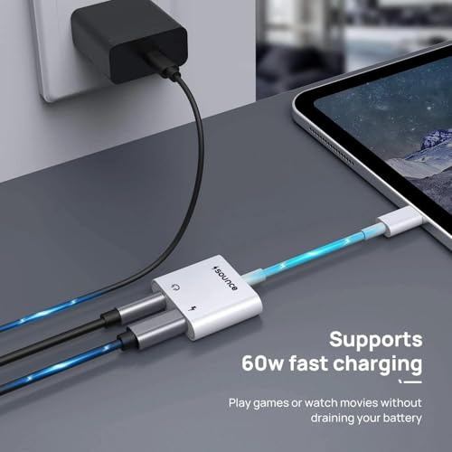 Image of Sounce 2-in-1 Lightning to 3.5mm Audio & Charging Splitter - Dual Port Adapter Cable for Music, Power, Headsets, Speakers & More - White