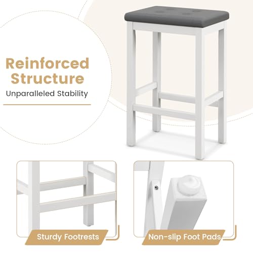 GOFLAME Butaco 24 Pulgadas Set de 2, Banquetas de Altura para Barra con Asiento de Cuero PVC Capitoneado y Reposapiés, Sillas Tapizadas para Pub con Estructura de Madera de Caucho Gris y Blanco miniatura 6