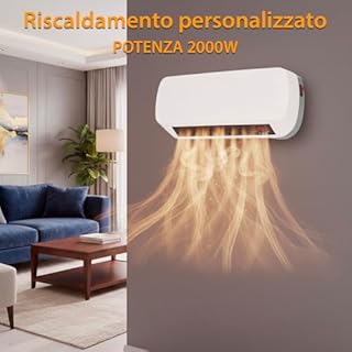 BRICOZONE Termoventilatore Ceramico Da Parete 2000W Con Telecomando Timer Programmabile Display LED Protezione IP22 Termostato Regolabile Riscaldamento Rapido Per Bagno Camera E Ufficio