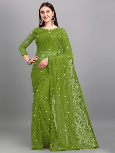 Image of LOROFY Women's Brasso Net Saree With Blouse