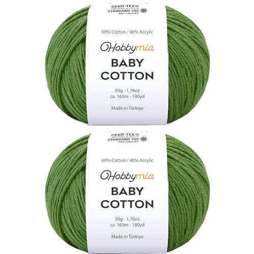 Image of Baby Cotton Blend Yarn - Soft Sport Weight Yarn for Crochet & Amigurumi - 50g /180yds - 60% Cotton 40% Acrylic - Ideal for Baby & Knitting Proj.(Pine Green, 2 Balls)