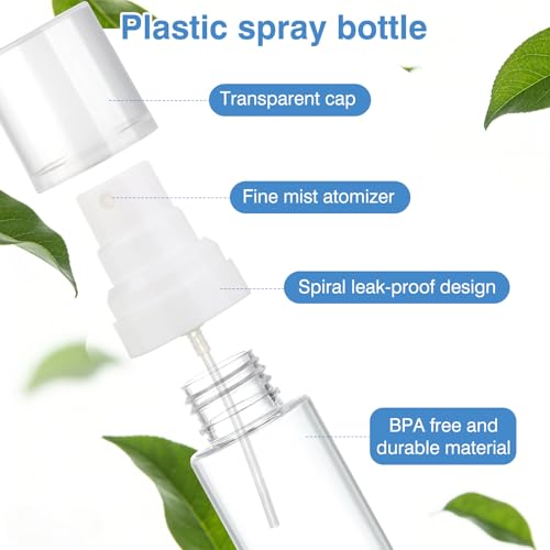 Travel Spray Bottles 2 Pack 1.35oz Small Fine Mist Spray Bottles, Portable Refillable Plastic Travel Bottle Set for Toners, Perfume, Rose Water - Image 4