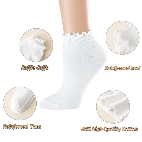 Image of Mcool Mary Womens Ankle Ruffle Socks Casual Cotton Frilly Breathable Cute Knit Lettuce Trim No Show Socks 6 Pack