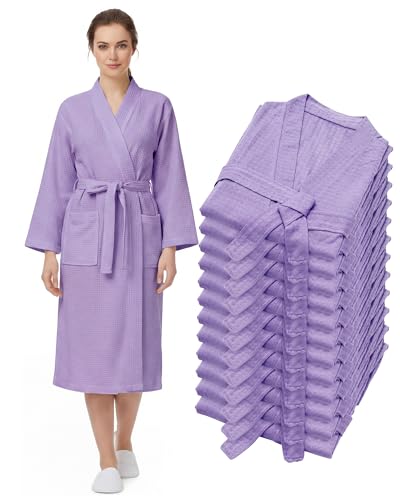 Image of Panitay Women's Waffle Knit Robes Thin Spa Bath Robe Bulk Hotel Lightweight Commercial Soft for House Shower Party