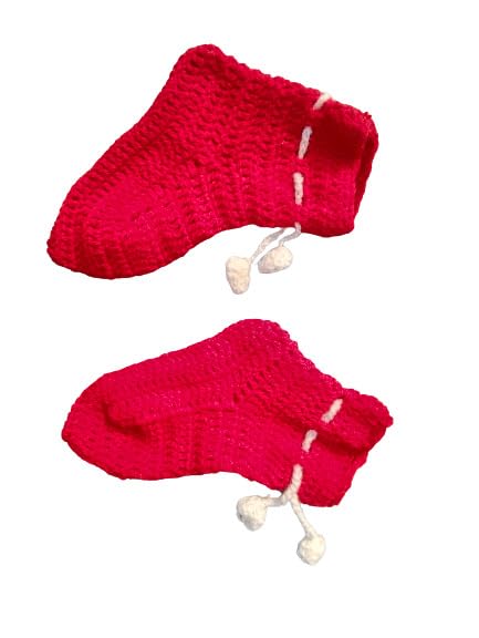 NILU CRAFT Baby (Boy and Girl) Winter one Cap, one Pair Mittens and one Pair Socks Hand Knitted by Wool (0 to 6 Months, Red and White) - Image 4 thumbnail