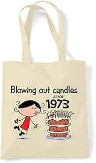 Blowing Out Candles Since 1972 50th Birthday Gift Bag - Tote Shoulder 50th Gift Bags with Long Handles for Carrying over the Shoulder - 100% Cotton - 50th Birthday Gifts for Her Special Day.